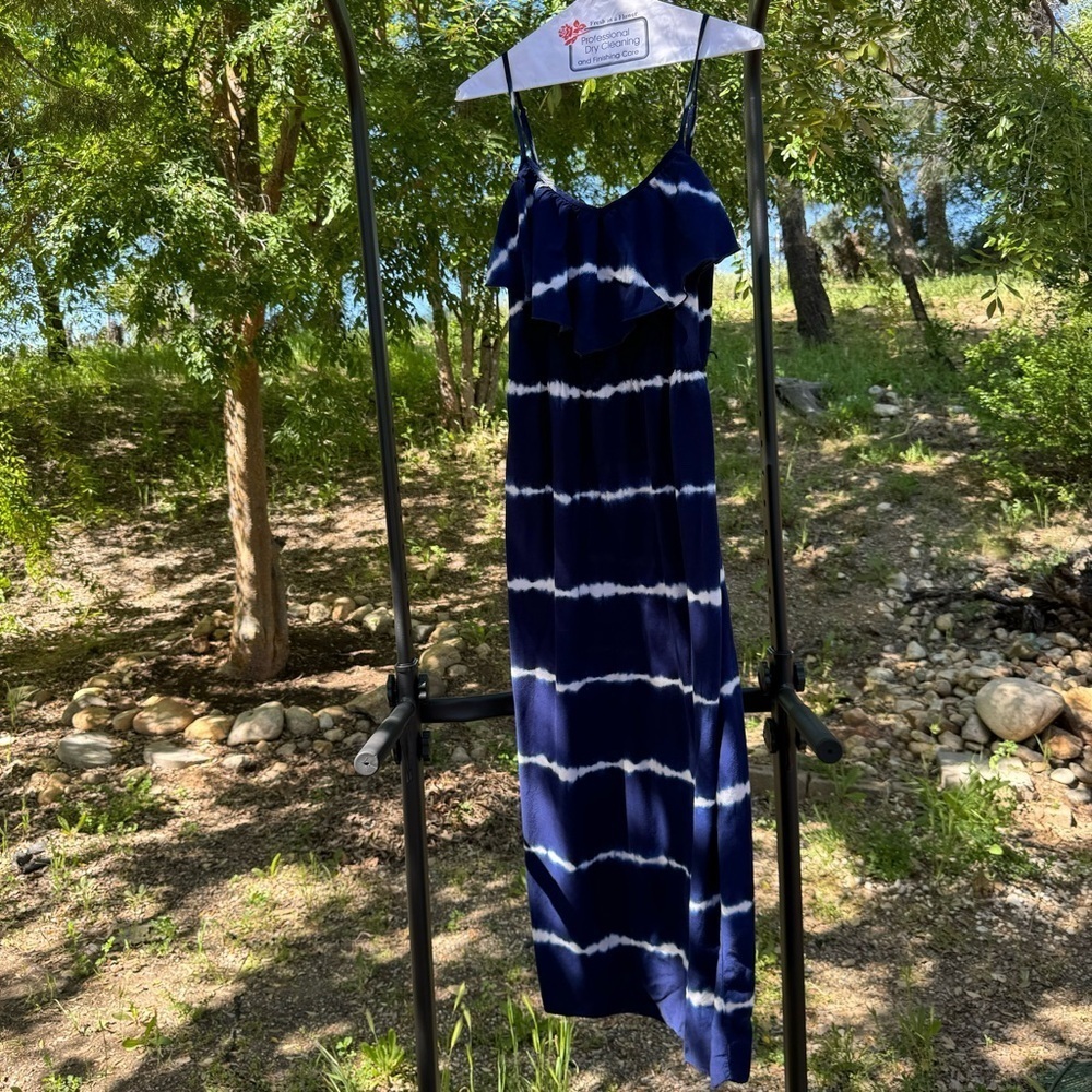 BCX Tie Dye Ruffle Spaghetti Strap Maxi Dress